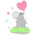 Kawaii hippo with balloon image design, vector illustration