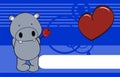 Kawaii hippo cartoon holding a red rosse valentine background