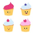Kawaii holiday cupcakes multicolored with emotions