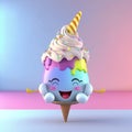 Kawaii ice cream unicorn with big mouth