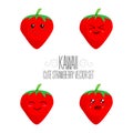 Kawaii isolated strawberry template. Cute illustration of an strawberry`s friendliness. Hand made adorable background art. Vegetab