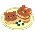 Kawaii Japanese puffy pancakes in the shape of bear faces. Vector graphics