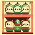 Kawaii Japanese tea set. Vector illustration in cartoon style. Generative AI