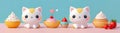 kawaii kittens lined with cupcakes. Ideal for greeting cards, children\'s book illustrations, social media post Royalty Free Stock Photo