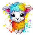 Kawaii lamb. Cute happy sheep in vector pop art style