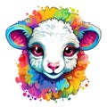 Kawaii lamb. Cute happy sheep in vector pop art style