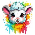 Kawaii lamb. Cute happy sheep in vector pop art style