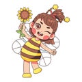 vector kawaii little bee girl cartoon illustration isolated Royalty Free Stock Photo