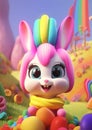 Kawaii little bunny with big pink hair Royalty Free Stock Photo