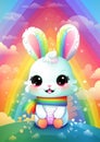 Kawaii little girl bunny with rainbow scarf