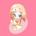 Kawaii little puppy girl hugs the bone