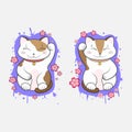 Kawaii Maneki-Neko lucky cats set of two with blooming sakura flowers