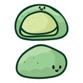 Kawaii matcha mochi vector with face. Green daifuku Japanese snack clipart.