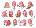 Kawaii mermaids in various poses, with different facial expressions. Royalty Free Stock Photo
