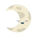 Kawaii moon crescent. Cute character for child. Smiling white moon with spots sleeps. Lunar crescent. Night luminary.
