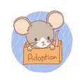 Kawaii mouse or rat in the box. Pet adoption concept.