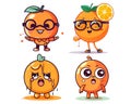 Kawaii Orange Fruit Emotion Face Characters Fun and Expressive Cartoon Icons Illustrations With Transparent Background. Royalty Free Stock Photo