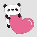 Kawaii panda baby bear. Cute cartoon character holding big pink heart. Royalty Free Stock Photo