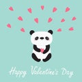 Kawaii Panda baby bear. Cute cartoon character holding pink heart. Happy Valentines day text. Love greeting card. Flat design. Royalty Free Stock Photo