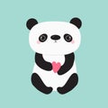 Kawaii panda baby bear. Cute cartoon character holding pink little heart. Wild animal collection for kids. Blue background. Love Royalty Free Stock Photo