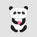 Kawaii panda baby bear. Cute cartoon character holding pink little heart. Wild animal collection for kids. Gray background. Love Royalty Free Stock Photo