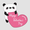 Kawaii panda baby bear. Happy Valentines Day text. Cute cartoon character holding big pink heart. Wild animal collection for Royalty Free Stock Photo