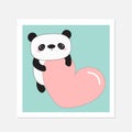 Kawaii panda baby bear.White frame. Cute cartoon character holding big pink heart