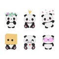 Kawaii panda bears asian animal vector set