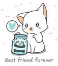 Kawaii panda in the bottle and giant cat Royalty Free Stock Photo