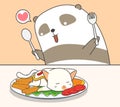 Kawaii panda is eating a cat