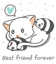 Kawaii panda and giant cat characters Royalty Free Stock Photo