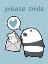 Kawaii panda is holding cat in the envelope Royalty Free Stock Photo