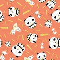 Kawaii panda kids dental health care vector educational seamless pattern background. Cute cartoon bears with toothbrush