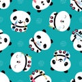 Kawaii panda kids dental health care vector educational seamless pattern background. Cute cartoon bears with toothbrush