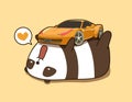 Kawaii panda loves super car in cartoon style