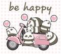 Kawaii pandas and pink motorcycle Royalty Free Stock Photo