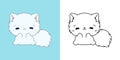 Kawaii Persian Kitten for Coloring Page and Illustration. Adorable Clip Art Kitty.