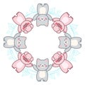 Kawaii pets round dance. Pig and cat