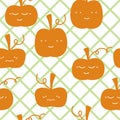 Kawaii pumkins pattern, orange and green. Royalty Free Stock Photo