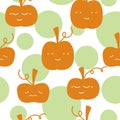 Kawaii pumkins pattern, orange and green. Royalty Free Stock Photo