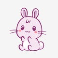 Kawaii rabbit cartoon. Cheerful funny little pink rabbit with red cheeks touched anime.