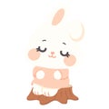 Kawaii Rabbit Sitting on Tree Stump Illustration Royalty Free Stock Photo