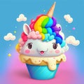 Kawaii rainbow ice cream unicorn