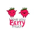 Kawaii Raspberry cartoon with text vector illustration, summer berry smiling for logo, poster, banner, icon, textile