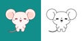 Kawaii Rat Multicolored and Black and White. Beautiful Isolated Baby Mouse. Funny Vector Illustration of a Kawaii Rodent