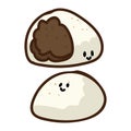 Kawaii red bean mochi vector with face. Traditional daifuku Japanese snack clipart