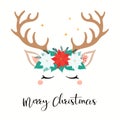 Kawaii reindeer face Christmas card Royalty Free Stock Photo