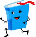 Kawaii running book. Blue book Running at Full Speed. Cute textbook character, fun learning, cartoon icon vector