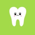 Kawaii. Sad tooth emoticon. Illustration on a green background