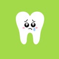 Kawaii. Sad tooth emoticon. Illustration on a green background